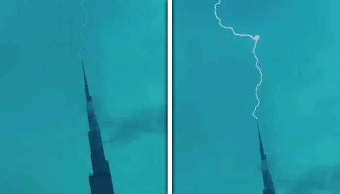 برج خلیفہ پر آسمانی بجلی گرنے کا نایاب منظر، ویڈیو وائرل ہوگئی